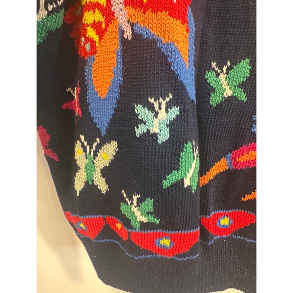 Handknit granny core Butterfly boho Cardigan Navy Blue Cotton Women's S/M whimsy - Picture 8 of 8